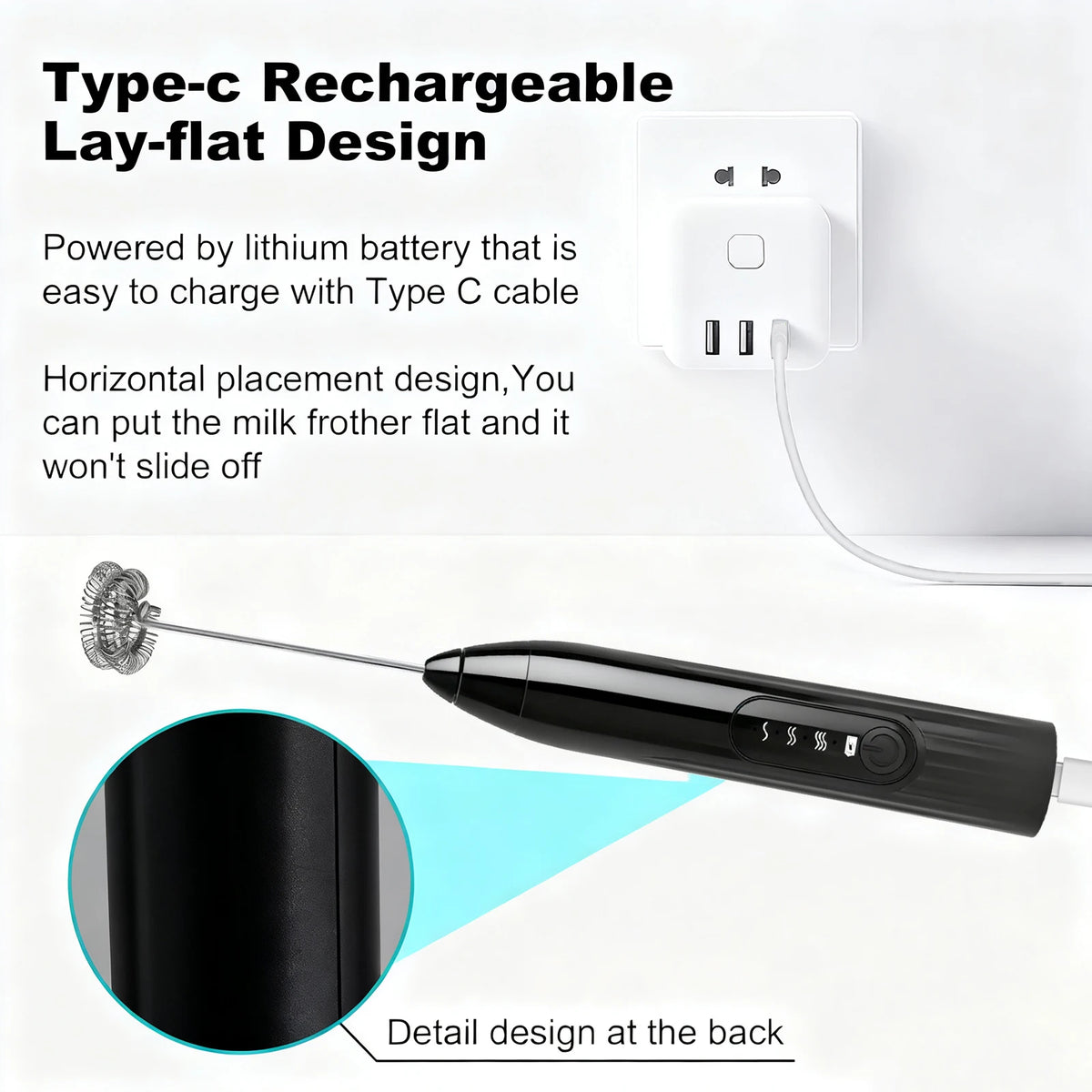 2-in-1 Rechargeable Handheld Milk Frother Wand & Drink Mixer Milk Frother Wand Axl