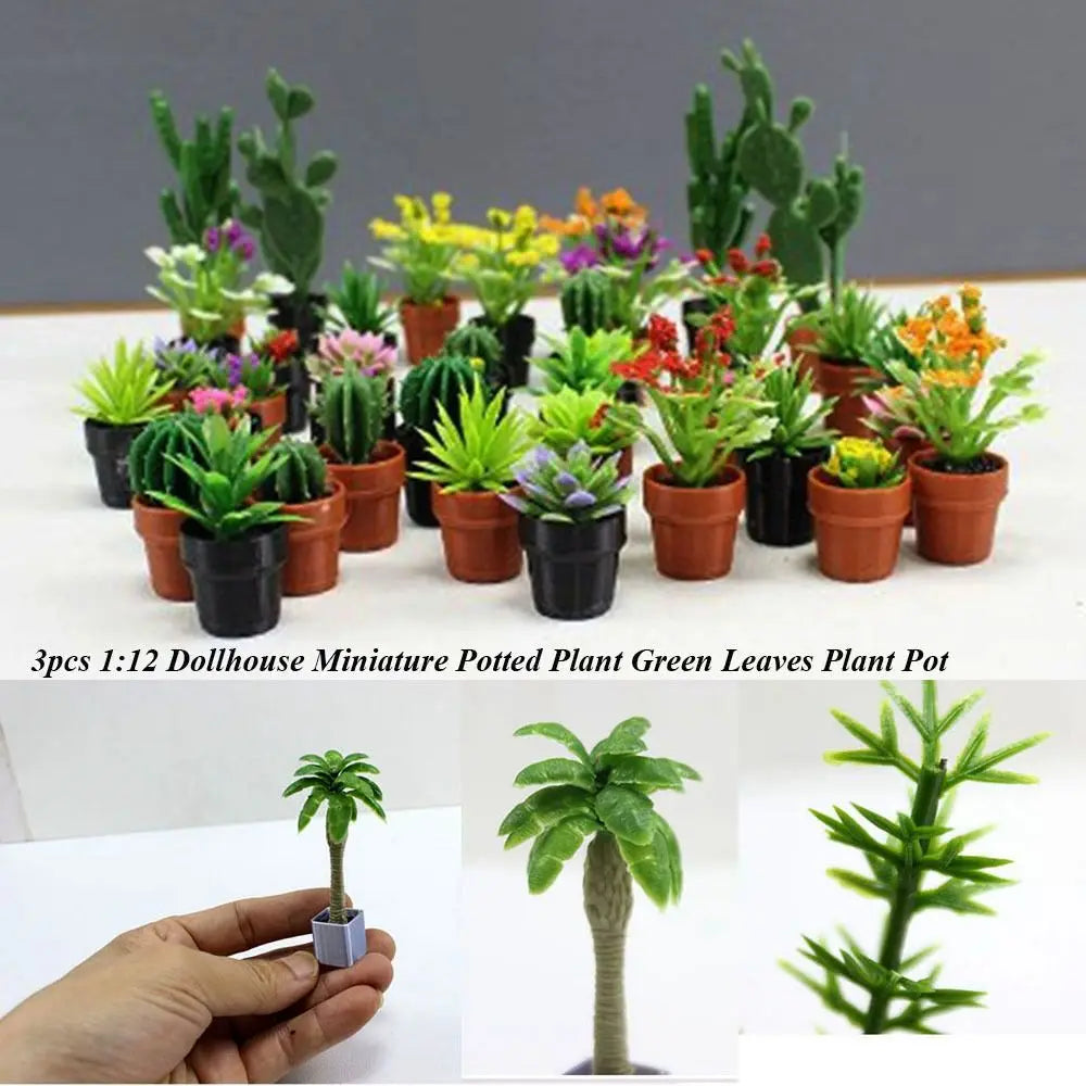 3-Pack 1:12 Dollhouse Miniature Potted Plants & Bonsai Decor Dollhouse Accessories Axl