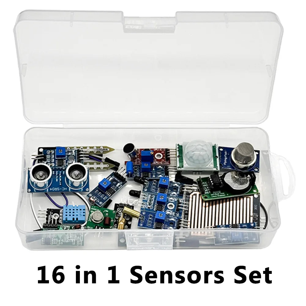 22-in-1 Sensor Modules Starter Kit – Arduino R3 & Raspberry Pi Electronics Starter Kit Axl 16in1 have Box