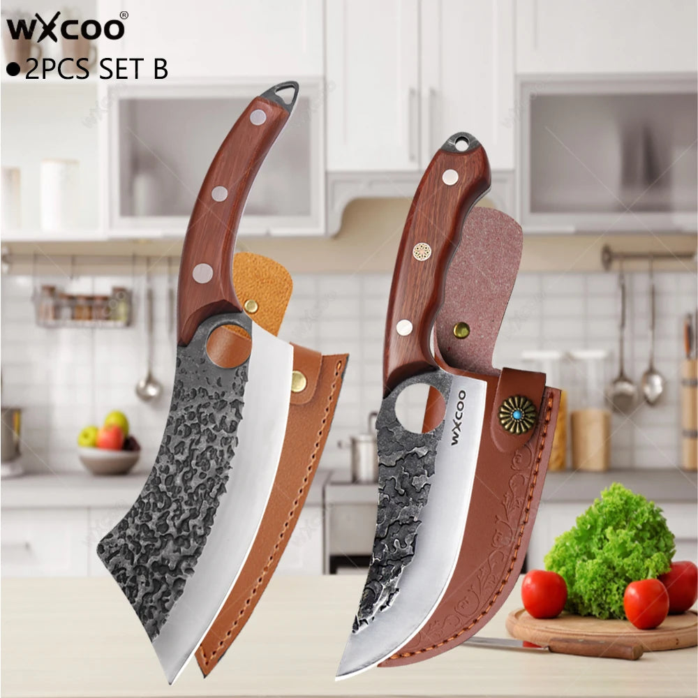 WXCOO Hand-Forged Boning & Slicing Knife – Stainless Steel Boning Knife Axl 2PC SET B
