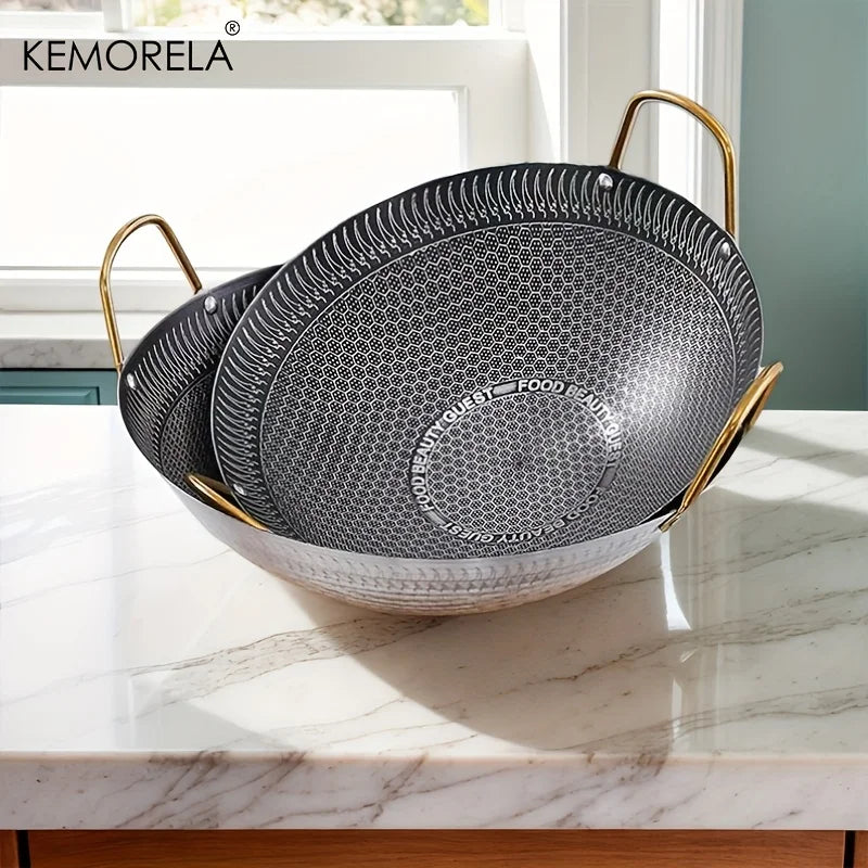 KEMORELA Honeycomb Non-Stick Stainless Steel Wok 24–30cm Non-Stick Wok Axl