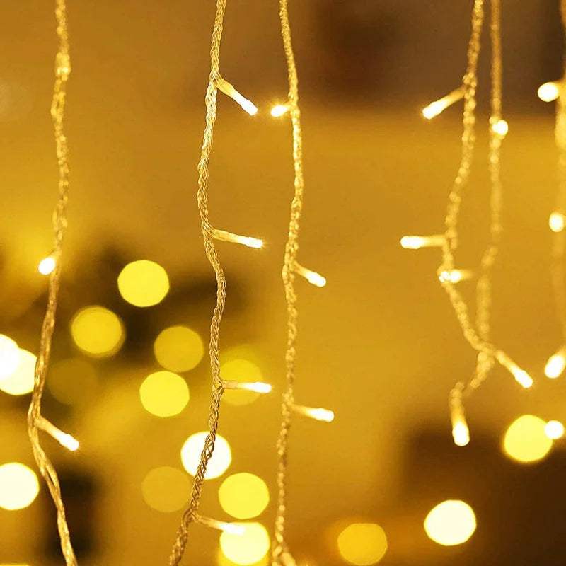 5M LED Icicle Curtain String Lights – 96 LEDs, 8 Modes EU Plug LED String Lights Axl Warm White