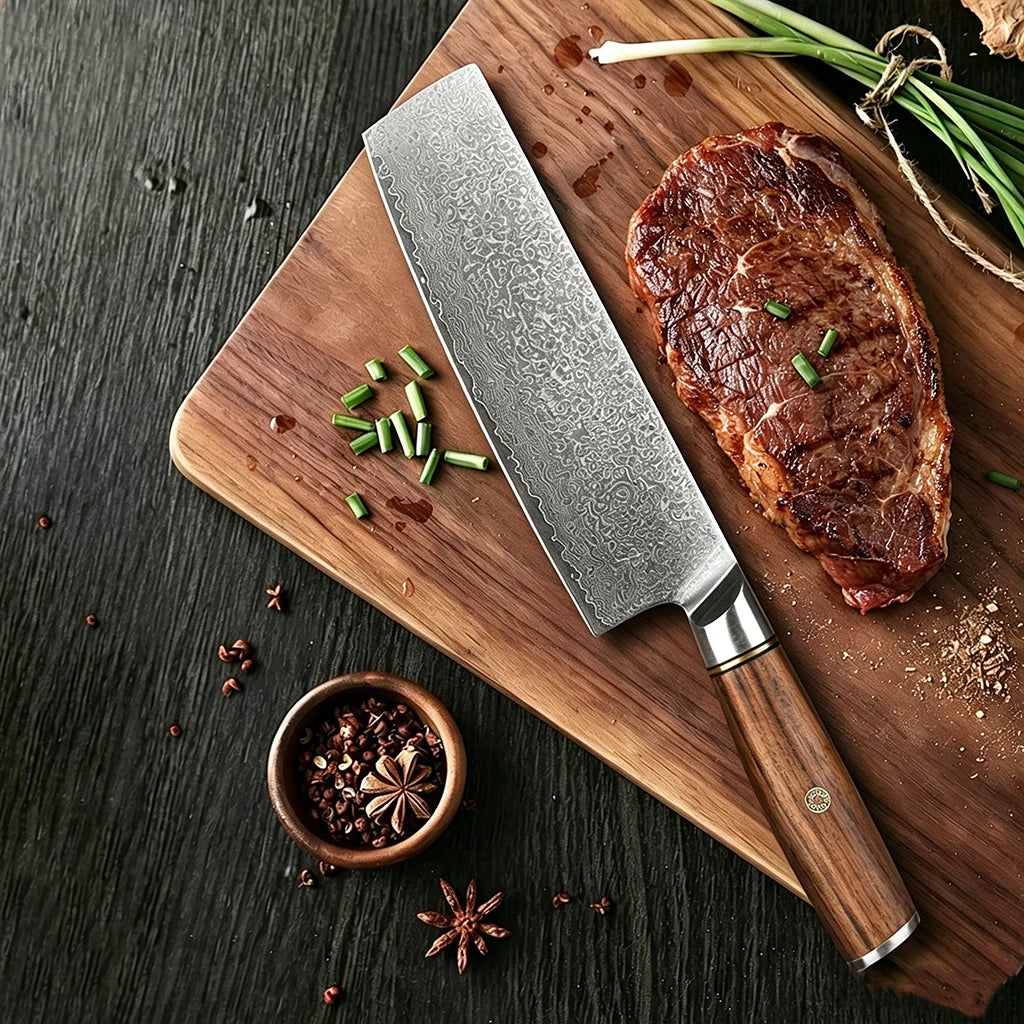 TAMZUO 67-Layer Damascus Steel Santoku Chef Knife Set Damascus Chef Knife Axl