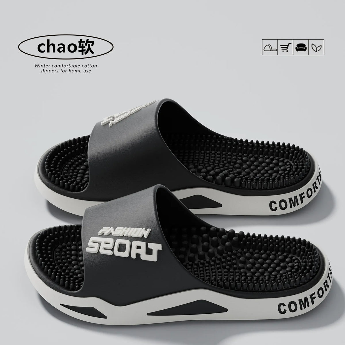 Unisex Massage Sole Slides – Non-Slip Summer Slippers & Sandals Massage Sole Slides Axl black 44-45