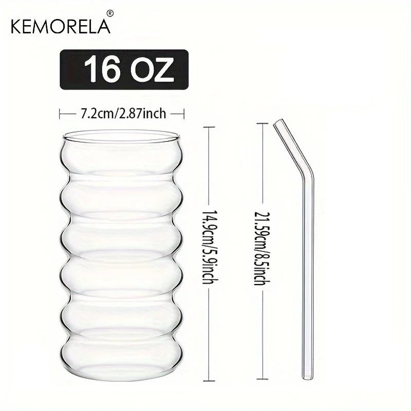 500ml Wave Ripple Drinking Glasses with Straws | Set of 1–4 Drinking Glass Set Axl 1PCS 401-500ml