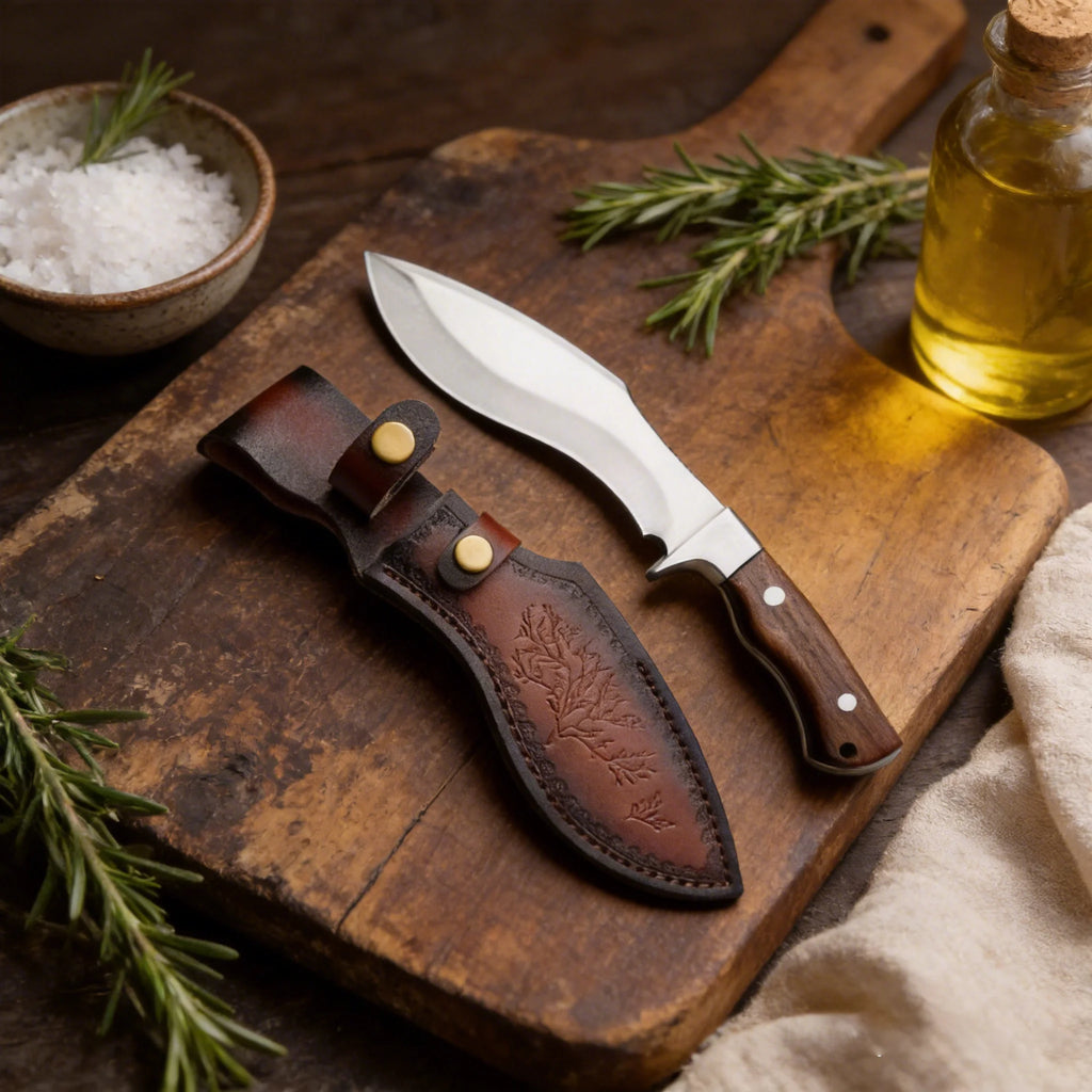 Fixed Blade Butcher Knife – Carbon Steel, Wood Handle & Sheath Fixed Blade Kitchen Knife Axl