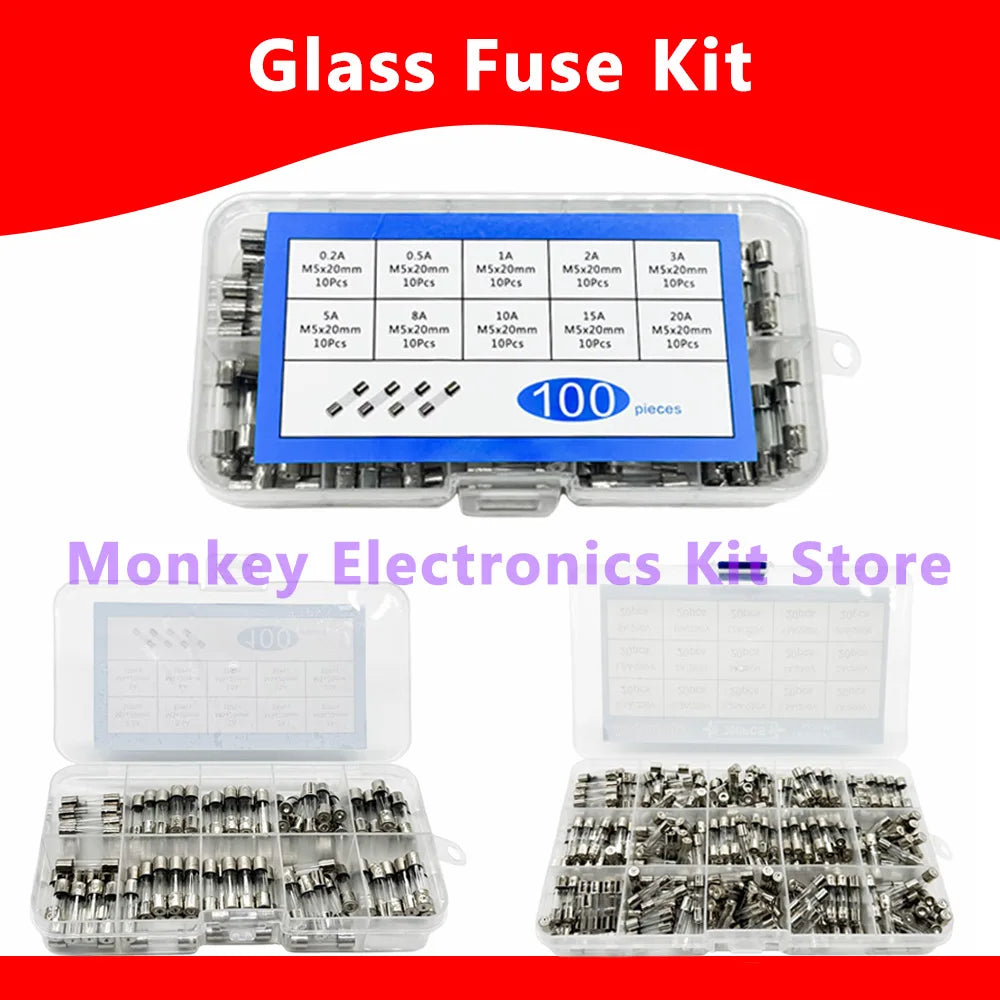 Car Glass Fuse Assorted Kit 100–360 Pcs Fast-Blow 0.1–30A Automotive Fuse Kit Axl