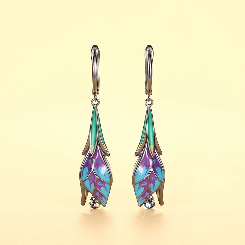 Huitan Black Tulip Flower Dangle Earrings | Women's Jewelry Dangle Drop Earrings Axl