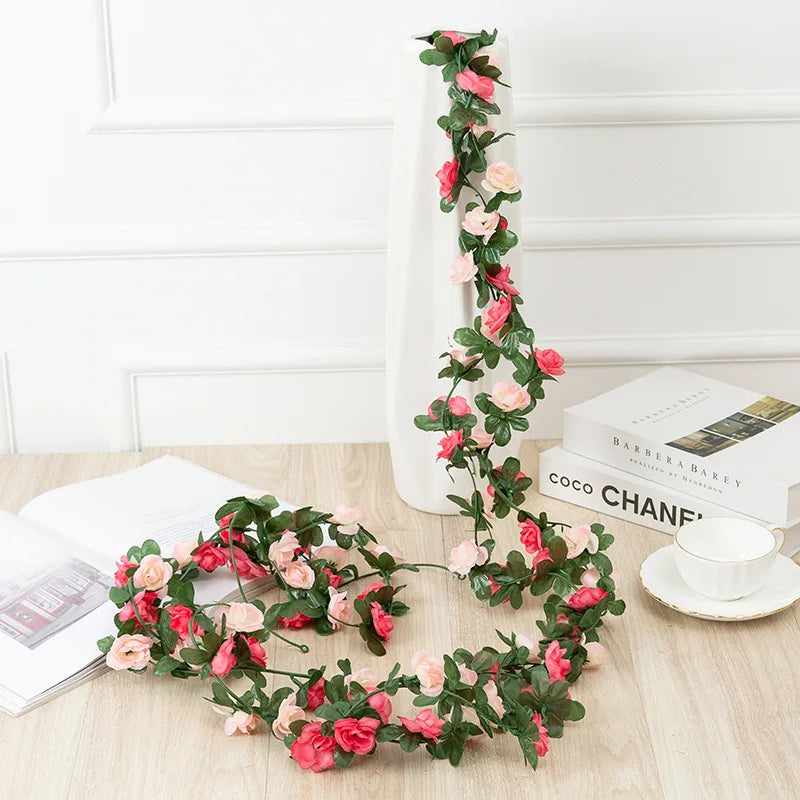 Silk Rose Artificial Flower Garland – Wedding & Home Vine Decor Artificial Flower Garland Axl Pink 3 pcs