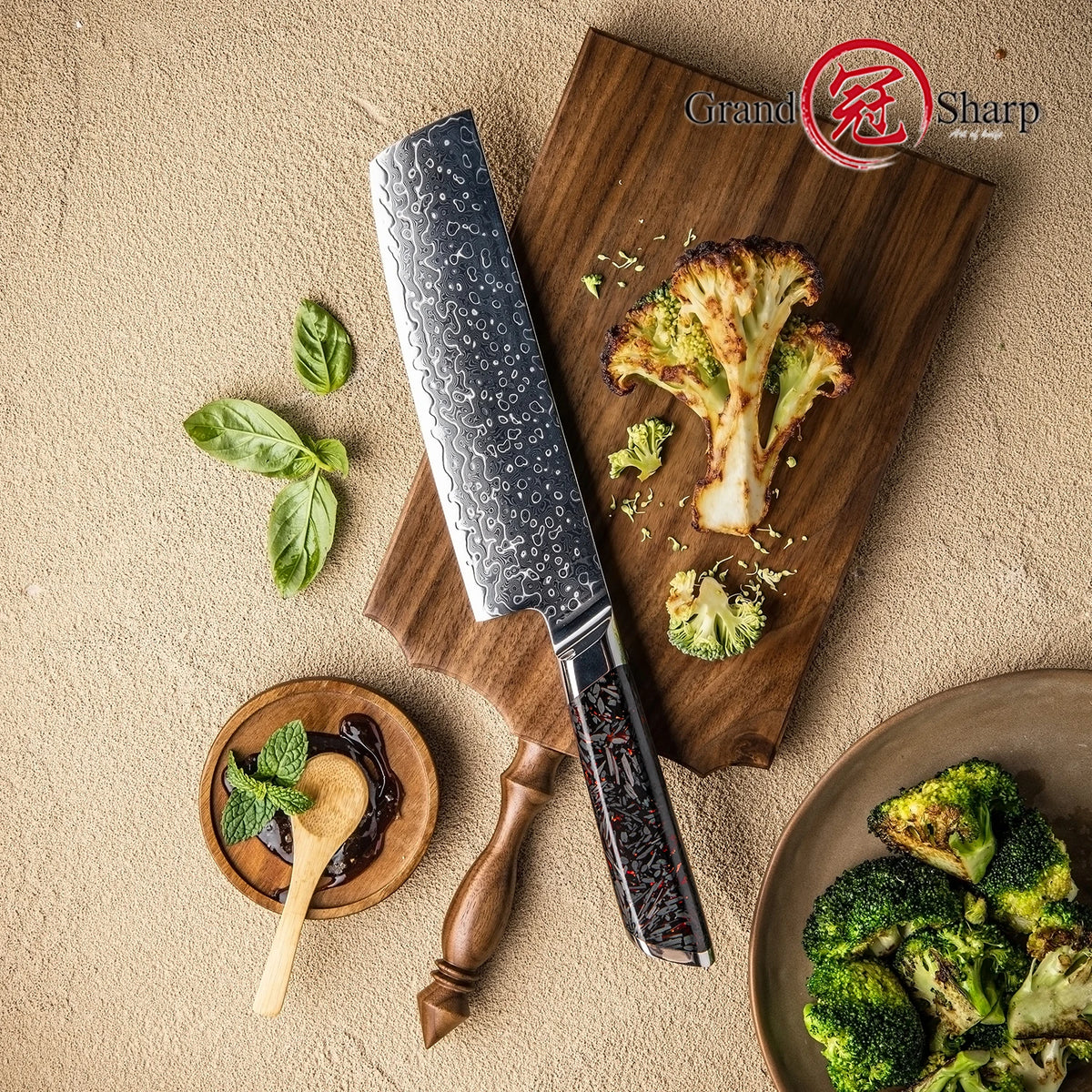 Grandsharp 7" Nakiri Knife – 129-Layer Damascus Steel Blade Damascus Nakiri Knife Axl