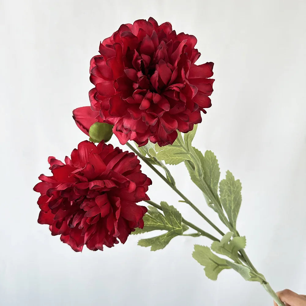 Artificial Dahlia Peony Stem 3 Heads – Faux Silk Fake Flowers Artificial Flower Stem Axl red