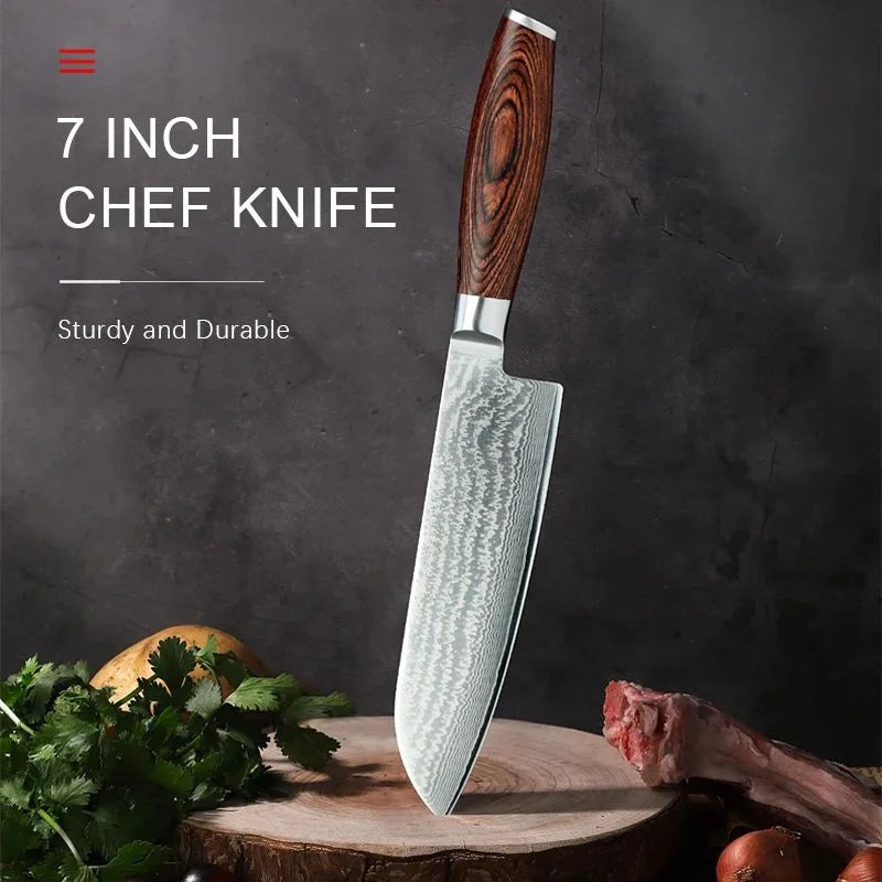 67-Layer Damascus Steel Kitchen Knife – Santoku, Chef & Paring Damascus Kitchen Knife Axl
