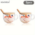 KEMORELA 400ml Glass Overnight Oats Cup with Lid & Spoon Glass Breakfast Cup Axl 2PCS 301-400ml