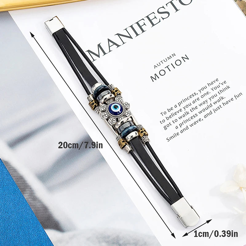 Turkish Nazar Lucky Eye Multilayer Leather Bracelet for Women Leather Charm Bracelet Axl