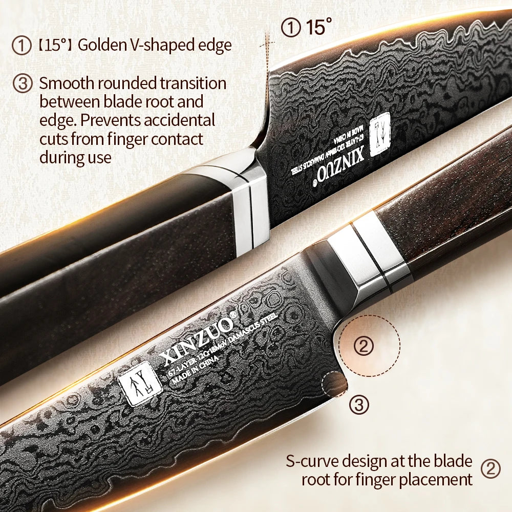 XINZUO 67-Layer Damascus Steel Paring Knife – Ebony Handle Damascus Paring Knife Axl