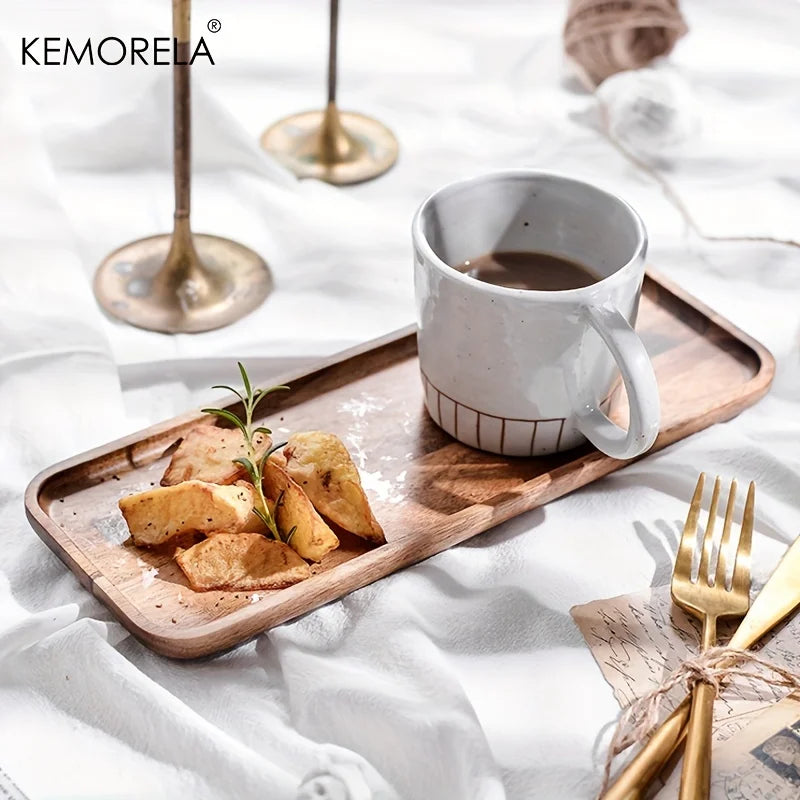 KEMORELA Acacia Wood Serving Tray – Tea, Coffee & Dessert Wood Serving Tray Axl