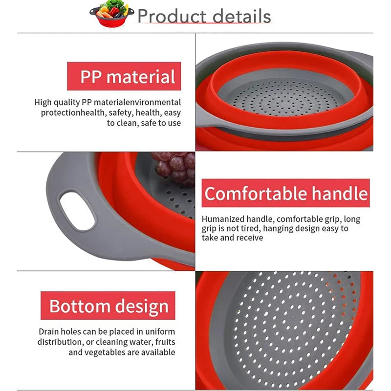 Foldable Silicone Colander Set – 2-Piece Collapsible Strainer Silicone Colander Set Axl