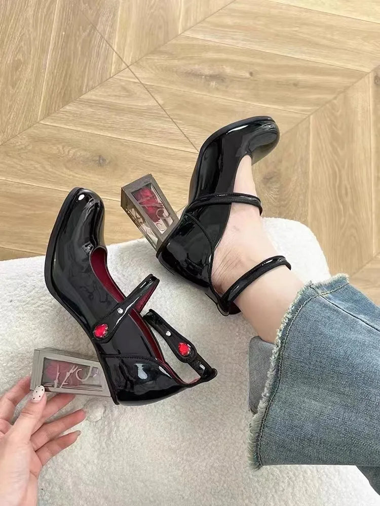 Women's Plus-Size Mary Jane Chunky Heel Pumps | Retro Square Heel Mary Jane Pumps Axl Black 36