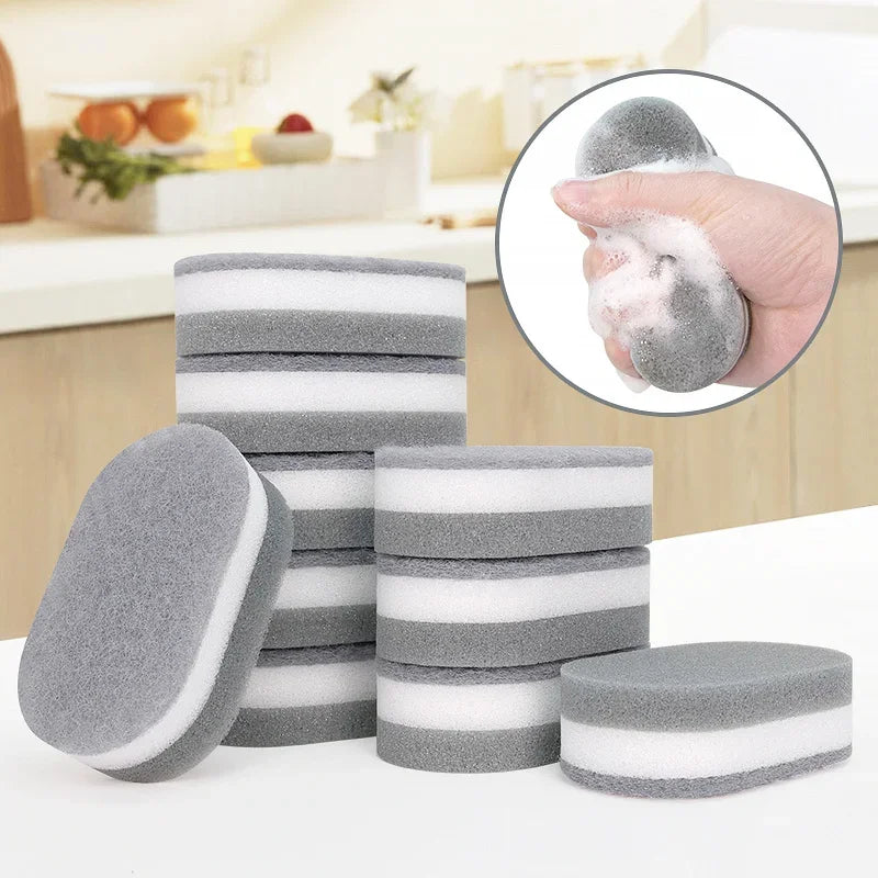 Oval Double-Sided Scouring Sponges – Durable Gray & White Pad Cleaning Sponge Axl