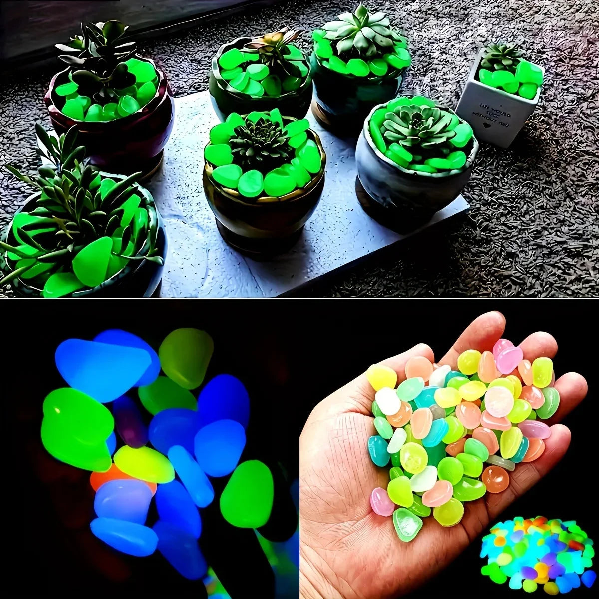 100 Glow in the Dark Pebbles – Luminous Garden & Aquarium Stones Decorative Garden Pebbles Axl