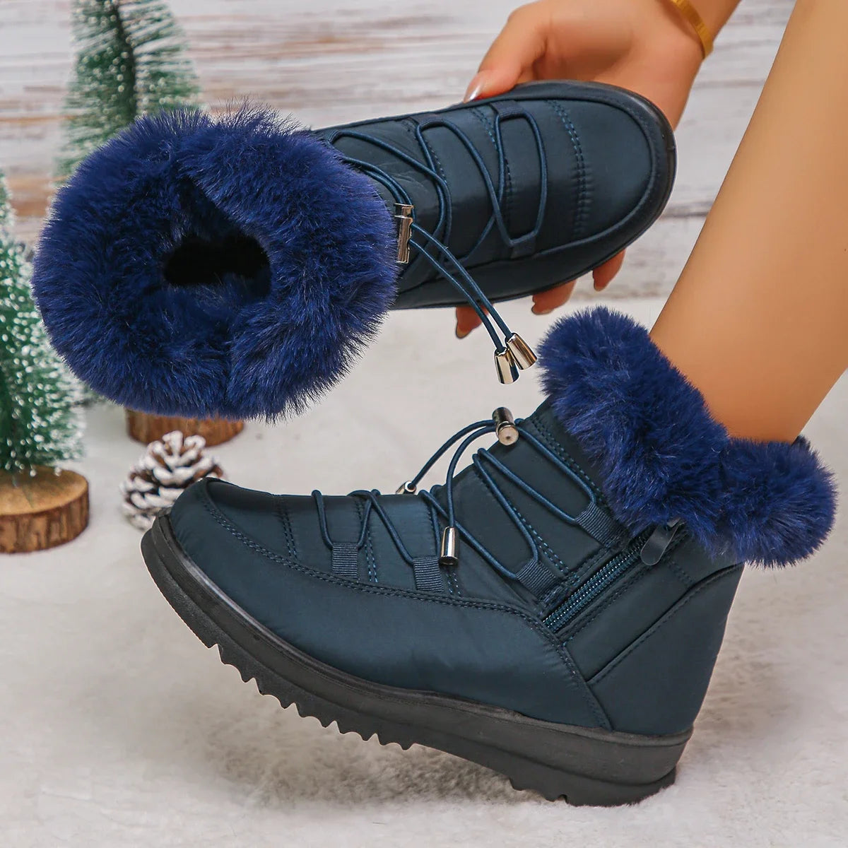 Women's Waterproof Faux Fur Ankle Snow Boots | Non-Slip Wedge Women's Snow Boots Axl blue 42