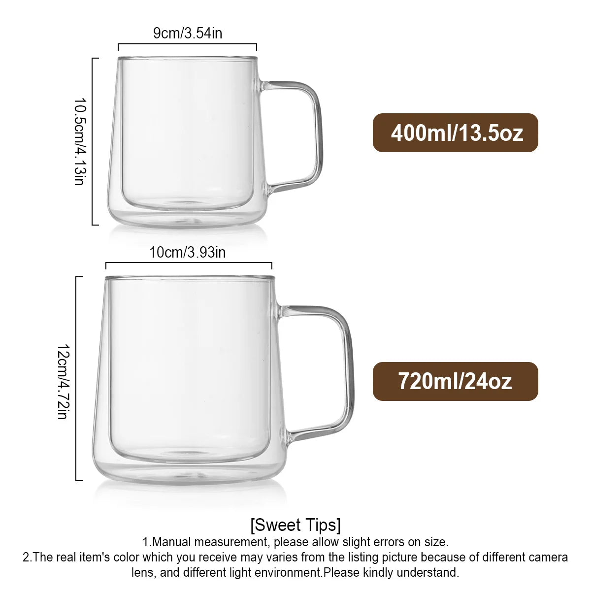 Leeseph Double Wall Glass Mugs 13.5oz/24oz – Set of 2 Glass Coffee Mugs Axl