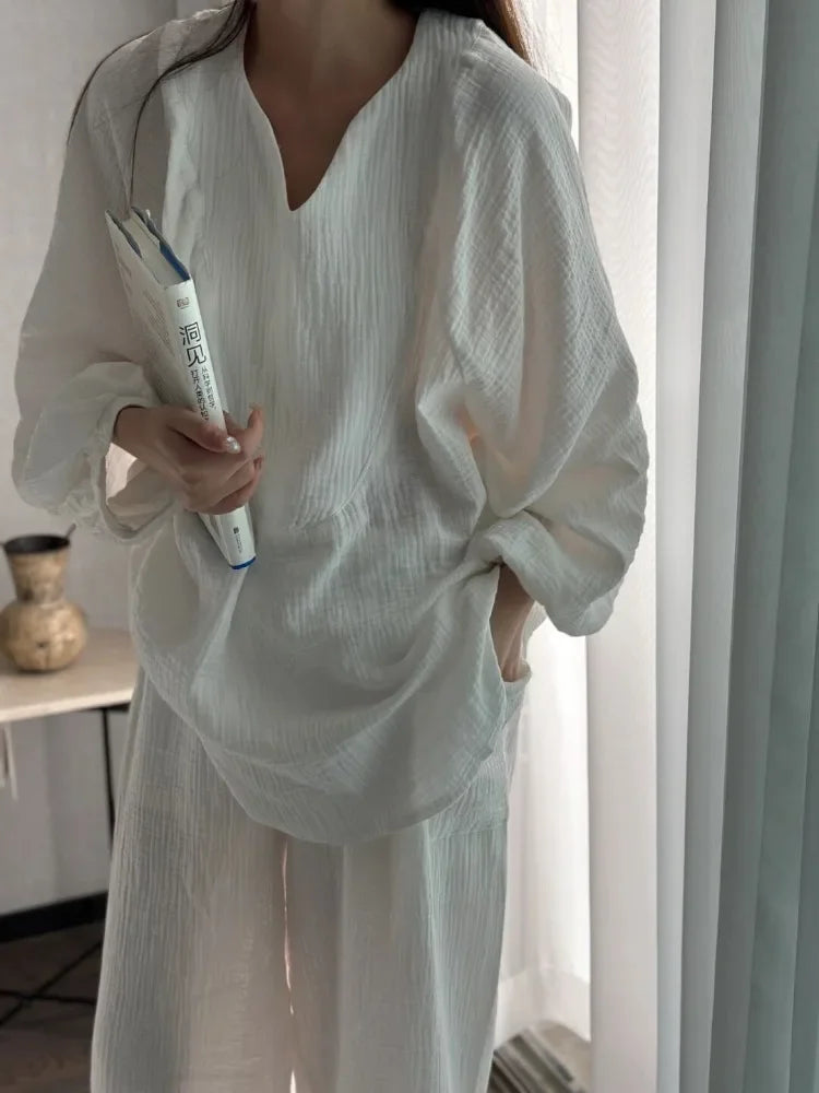 Women's V-Neck Pajama Set – Elegant Cotton Loungewear Women's Pajama Set Axl