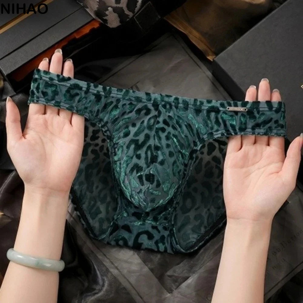 Men's Ice Silk Sheer Briefs – Low Waist Leopard Print Underwear Men's Briefs Axl