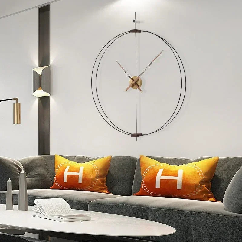 Large 80cm Silent Minimalist Wall Clock – Wood & Metal Hands Wall Clock Axl