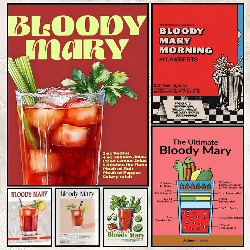 Bloody Mary Cocktail Wall Art Poster – Self-Stick Waterproof Wall Art Poster Axl