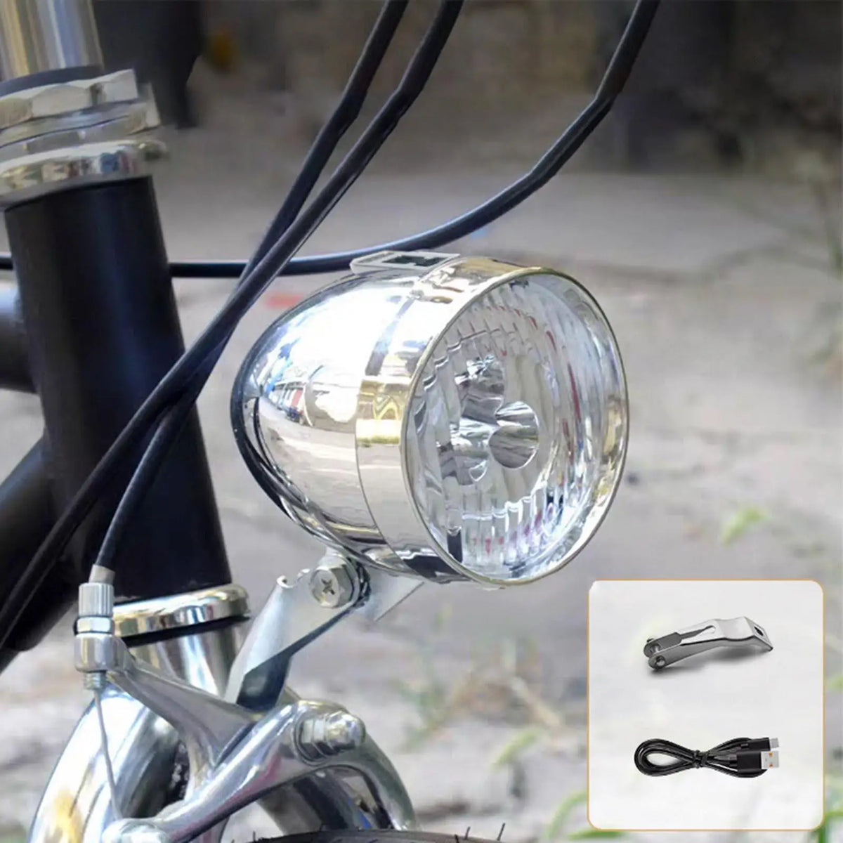 Retro Bike Headlight – 3 LED USB Rechargeable | 8Hr Battery Bicycle Headlight Axl