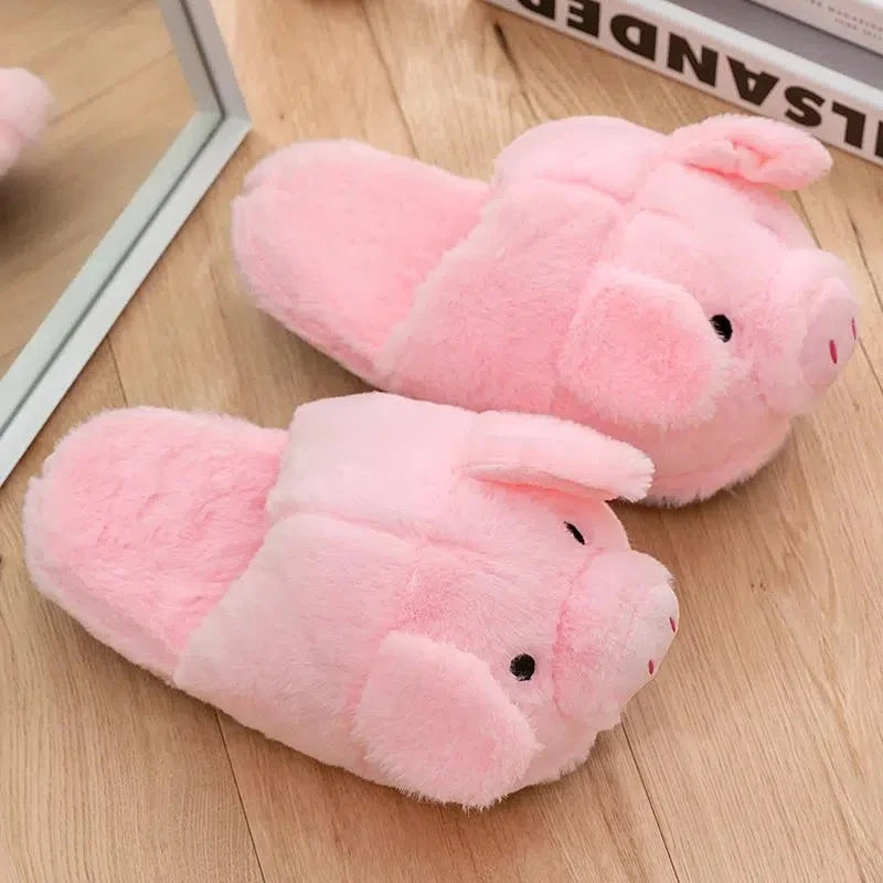 Women's Fluffy Pig Slippers – Cute Cartoon Animal Slides Novelty House Slippers Axl Pink B slipper ONE SIZE
