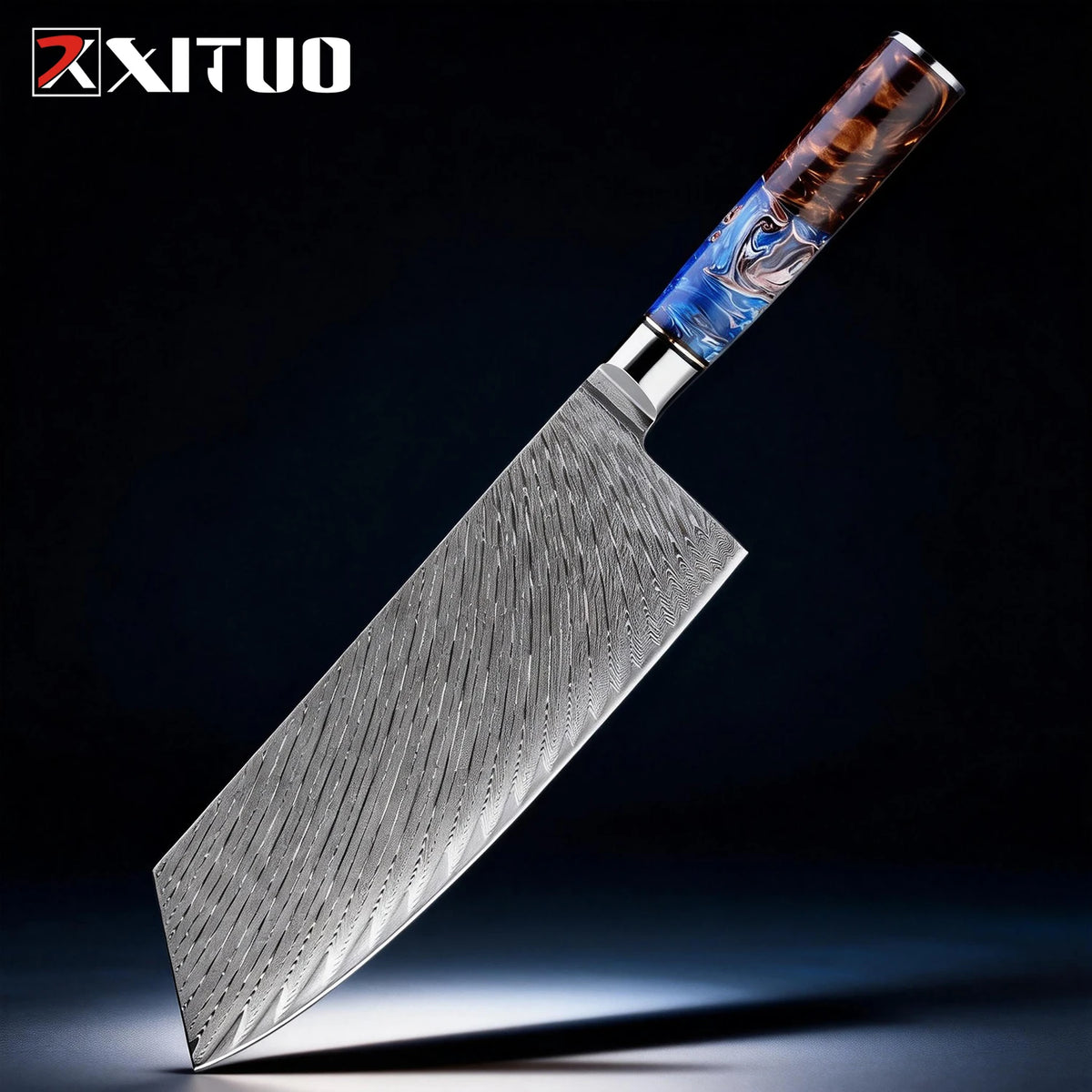 XITUO 7-Inch Damascus Steel Cleaver Knife – Kitchen Butcher Damascus Cleaver Knife Axl