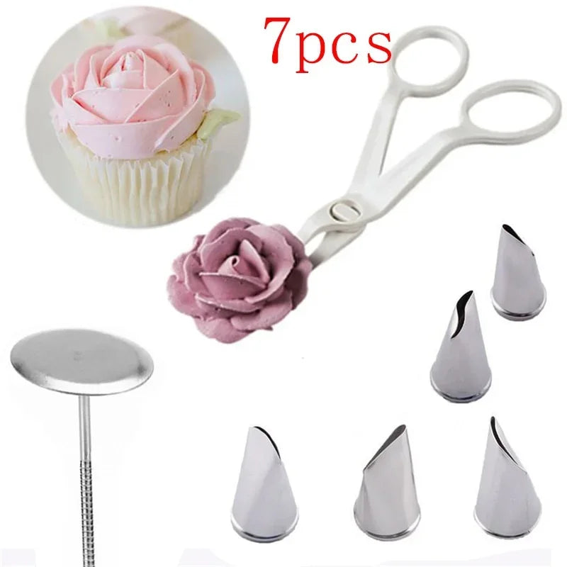 7-Piece Flower Cake Decorating Set – Piping Nozzles & Scissor Cake Decorating Set Axl