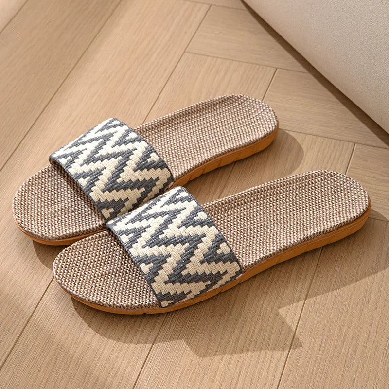 Women's Linen Indoor Slippers – Anti-Slip Thick Sole House Slides Indoor House Slippers Axl GRAY 44-45