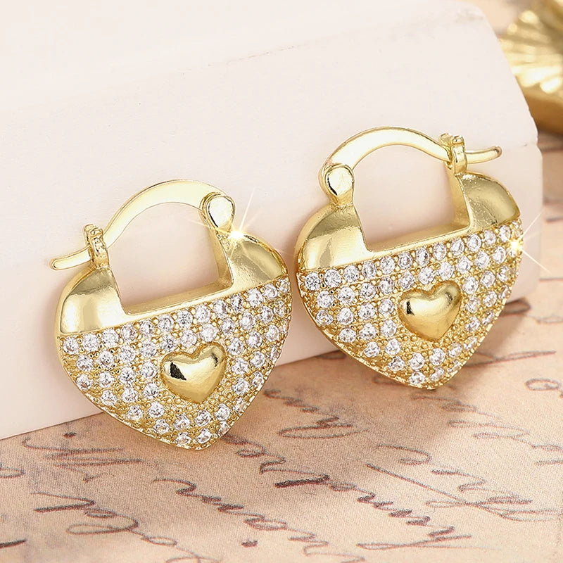 Huitan Gold Heart Drop Earrings – Cubic Zirconia Wedding Jewelry Drop Earrings Axl