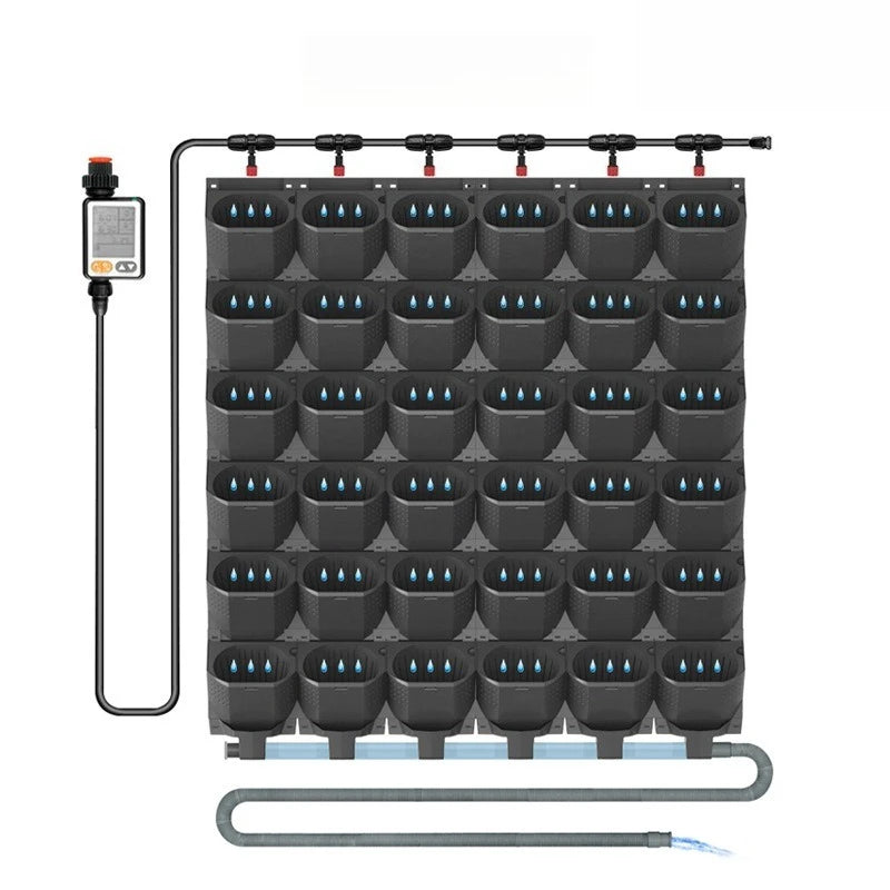 Modern Wall Planter Set with Irrigation System | Balcony Pots Wall Planter Set Axl US Black