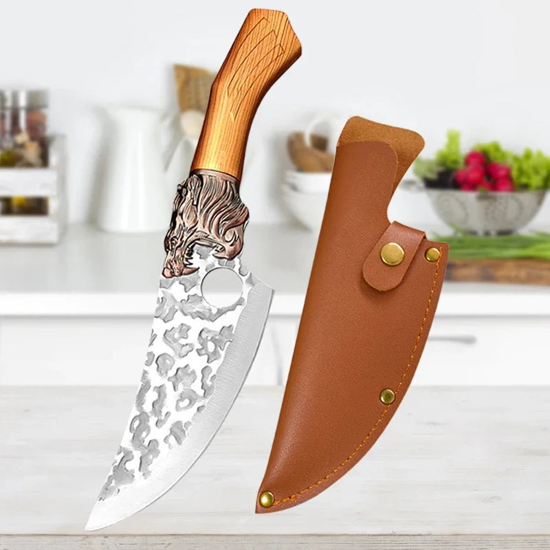 Stainless Steel Meat Cleaver & Chef Knife – Wooden Handle Kitchen Chef Knife Axl Knife B