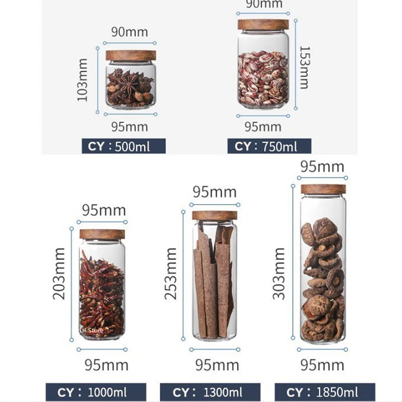KEMORELA Glass Airtight Canister with Wood Lid | Kitchen Storage Glass Storage Canister Axl