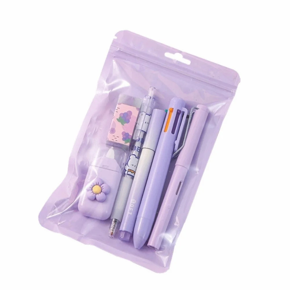 6-Piece Cartoon School Stationery Set – 6 Color Ballpoint Pens School Stationery Set Axl Purple