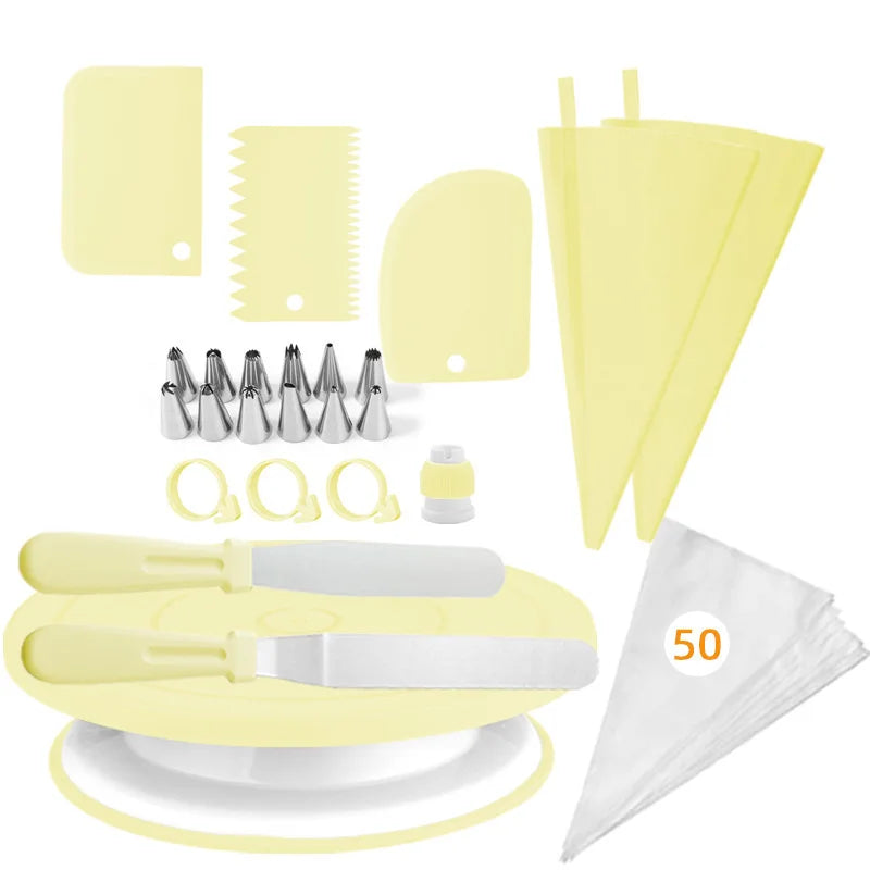 74-Piece Cake Decorating Kit – Turntable, Tips & Piping Bags Cake Decorating Kit Axl Beige