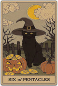 Six of Pentacles Black Cat Tarot Tin Sign | Retro Metal Wall Art Metal Wall Sign Axl aluminum sign aluminum 14x20cm