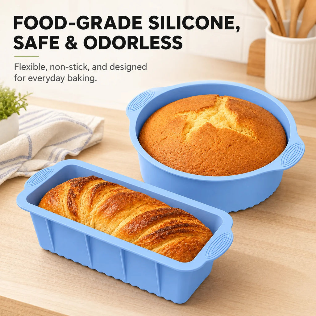 2-Pack Silicone Cake & Loaf Pan Set – Non-Stick Bakeware Silicone Bakeware Set Axl