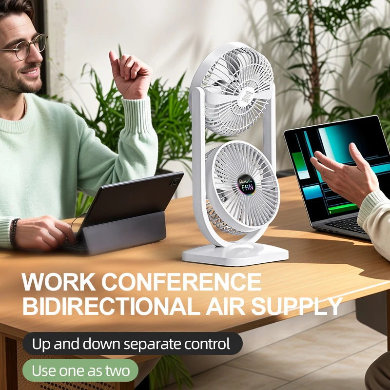 USB Rechargeable Dual-Head Portable Fan – 3-Speed Control Portable Desk Fan Axl