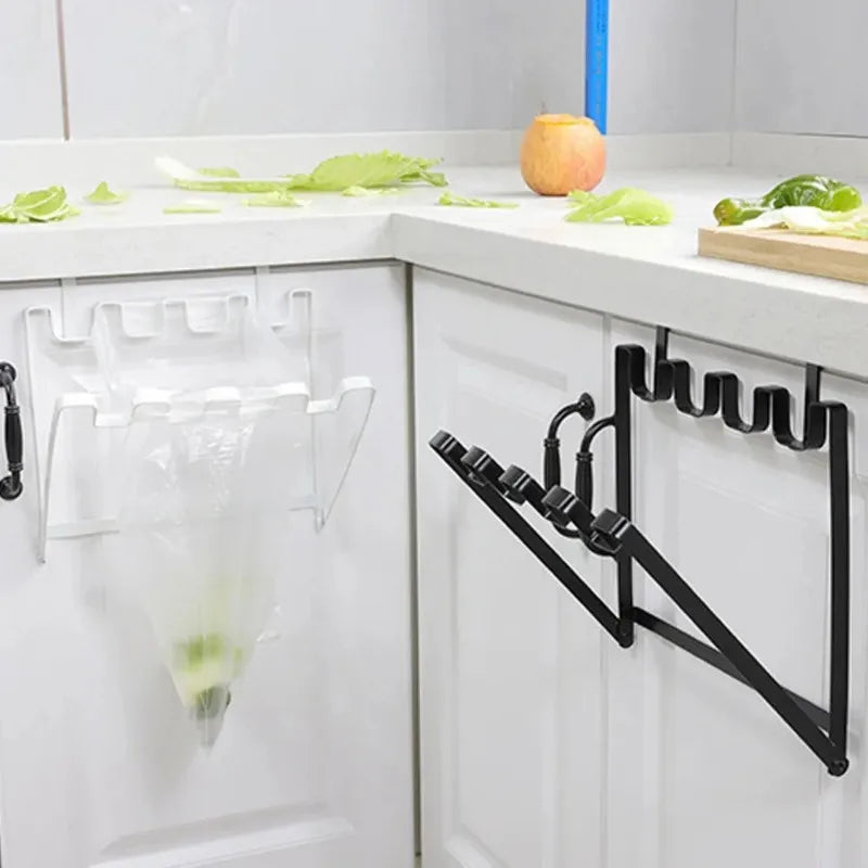 Foldable Over-Door Trash Bag Holder | Kitchen Cabinet Rack Door Storage Rack Axl