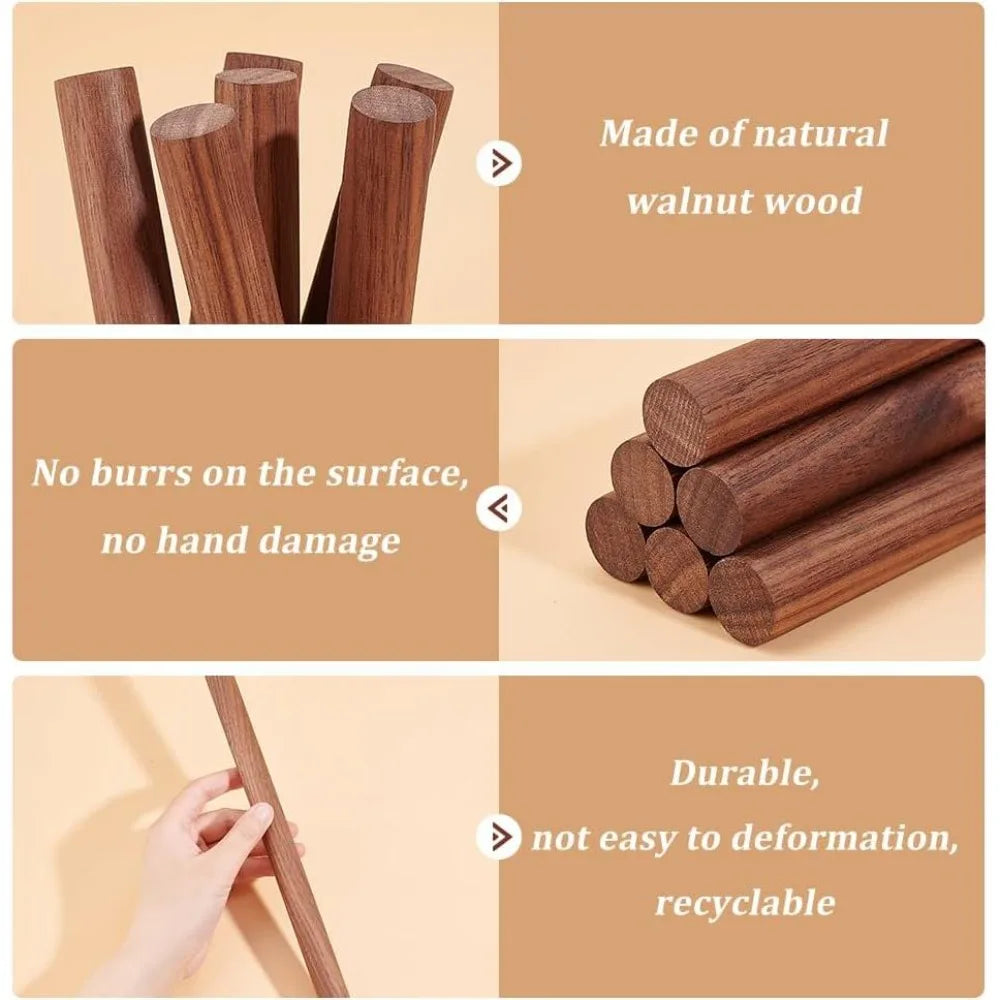 6-Pack Walnut Wood Dowel Rods 11.8" Unfinished Round Craft Sticks Wood Dowel Rods Axl