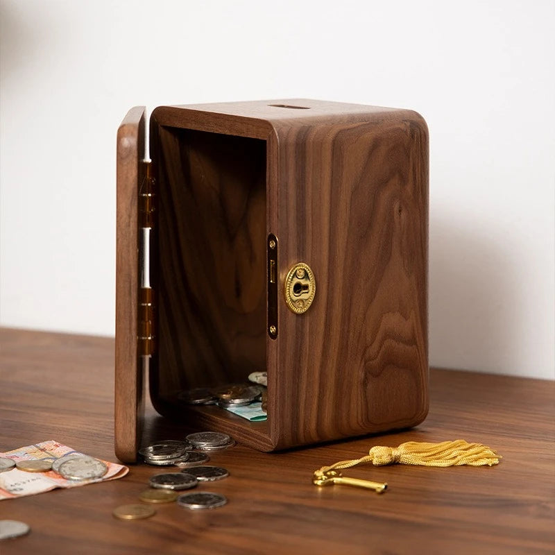 Walnut Wood Piggy Bank with Lock | Kids Gift & Home Décor Wooden Piggy Bank Axl