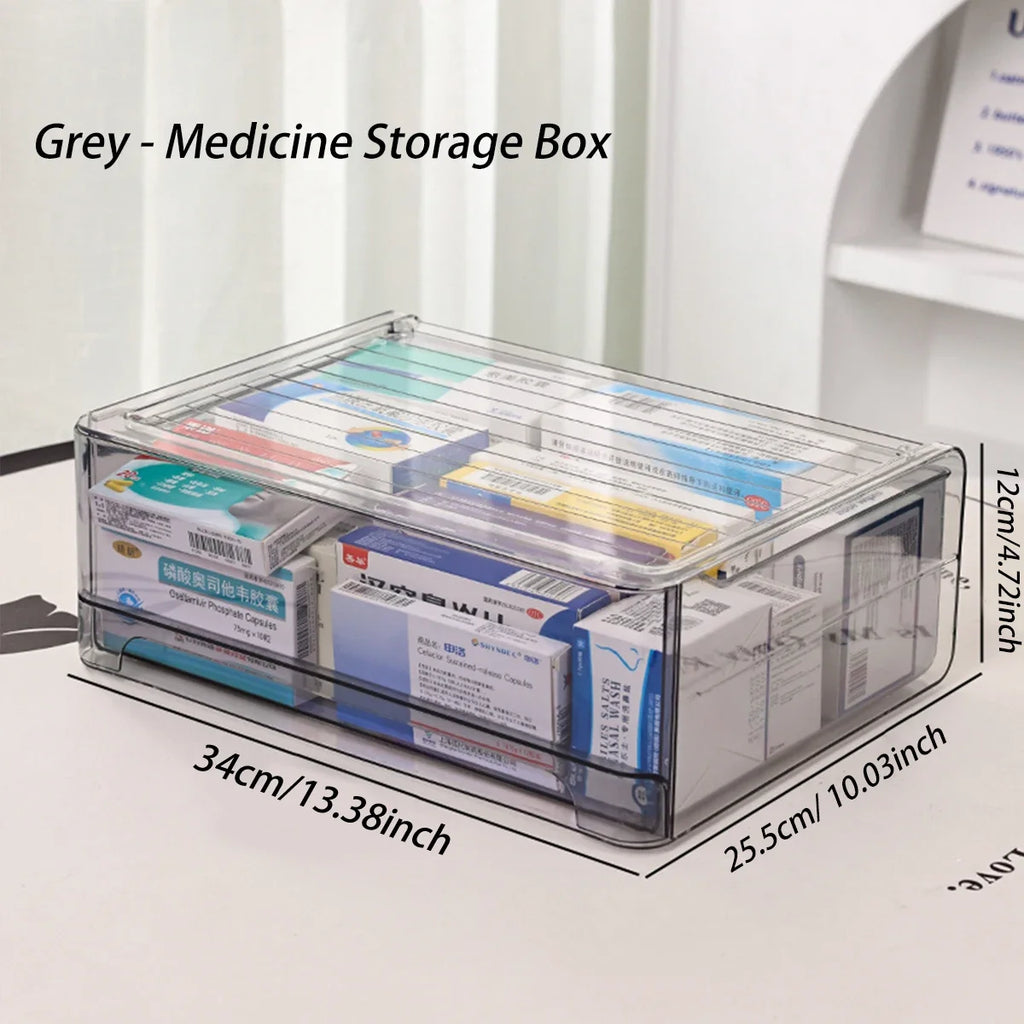 Pull-Out Drawer Medicine Storage Box – Stackable Home Organizer Medicine Storage Box Axl As whown transparent gray