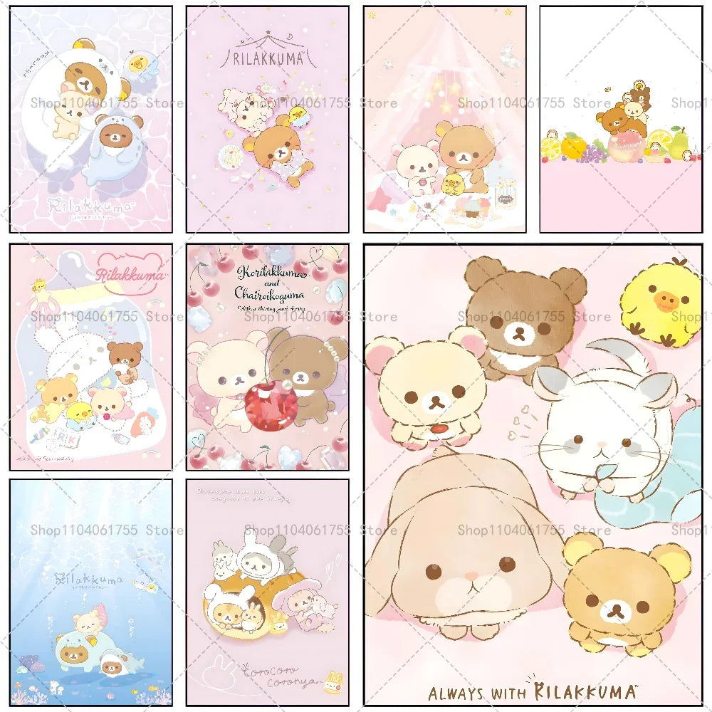 Cartoon Cat Rilakkuma Wall Poster – Waterproof Self-Adhesive Sticker Wall Art Poster Axl