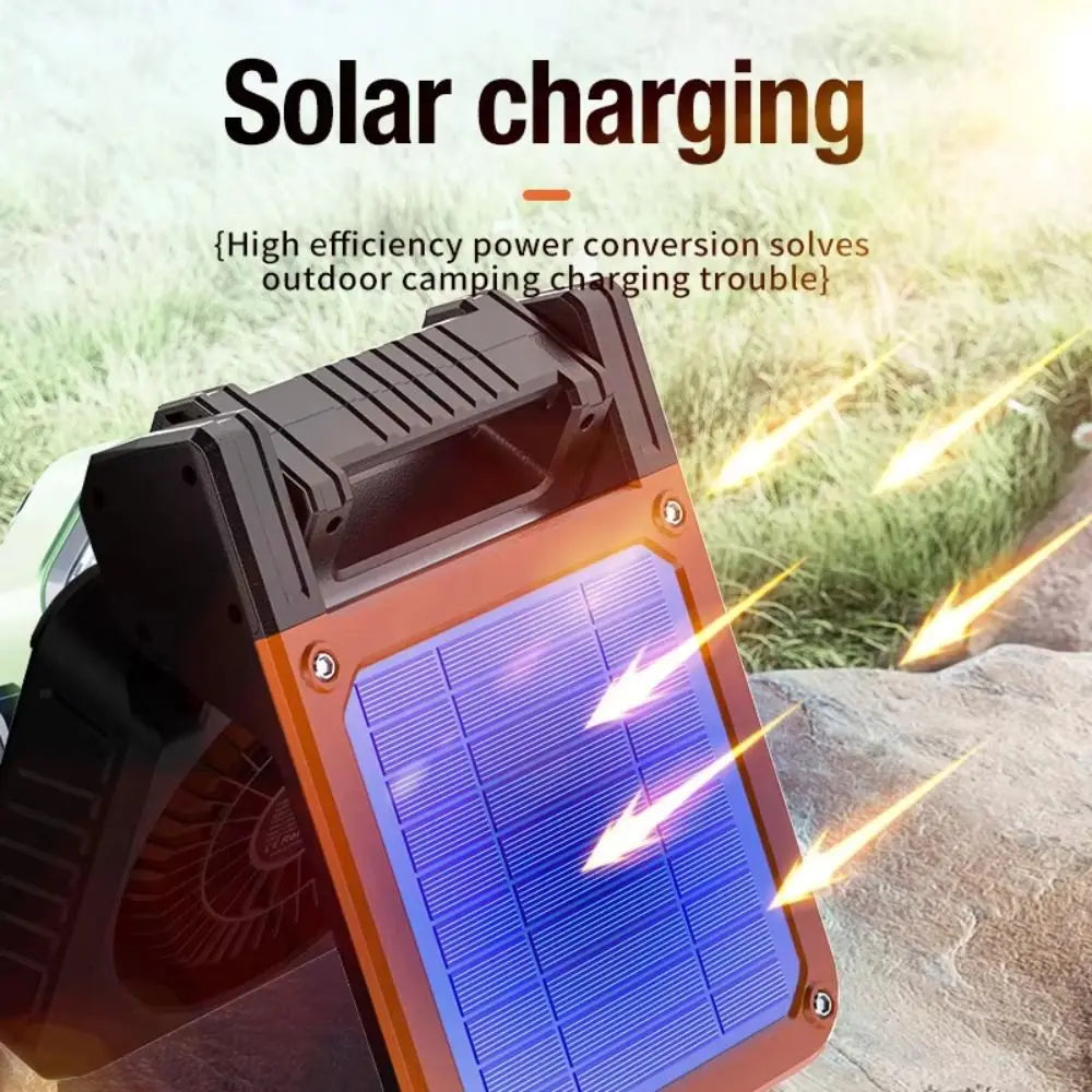 Solar Powered Camping Fan with LED Light – Foldable USB Fan Solar Camping Fan Axl